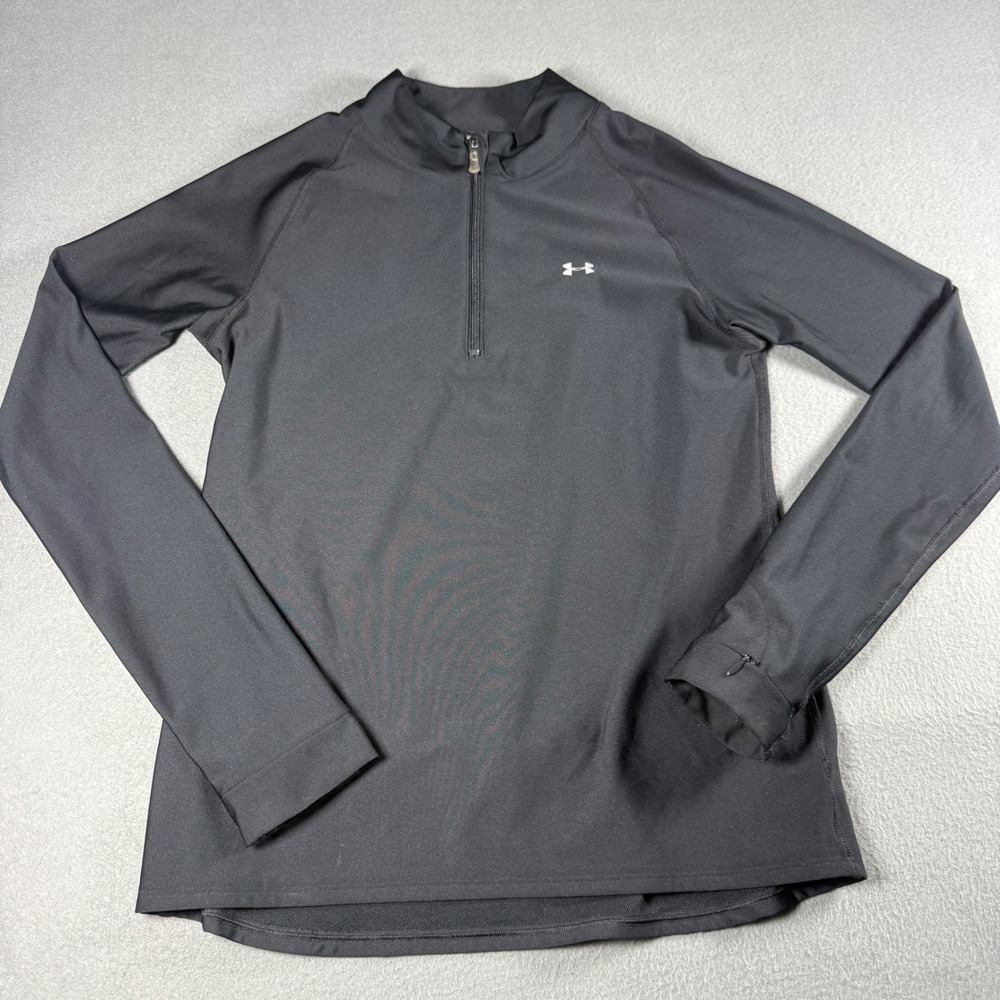 Under Armour Womens Medium 1/4 Zip Pullover Black Long Sleeve Wrist Pocket Top